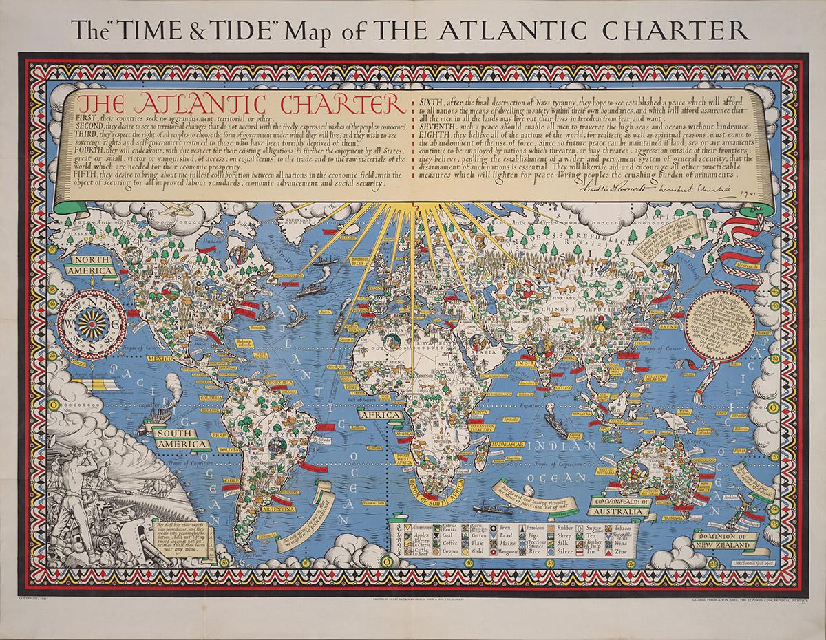 Gill, Time & Tide Map of the Atlantic Charter, 1942